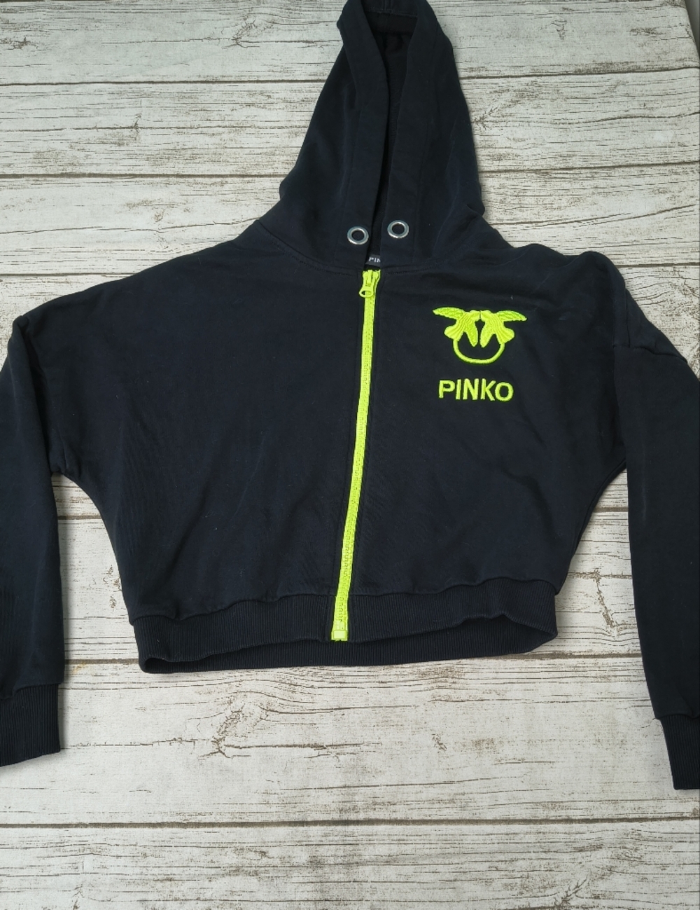 Pinko Birds Of A Feather Black Cropped Full Zip Hoodie Size Medium